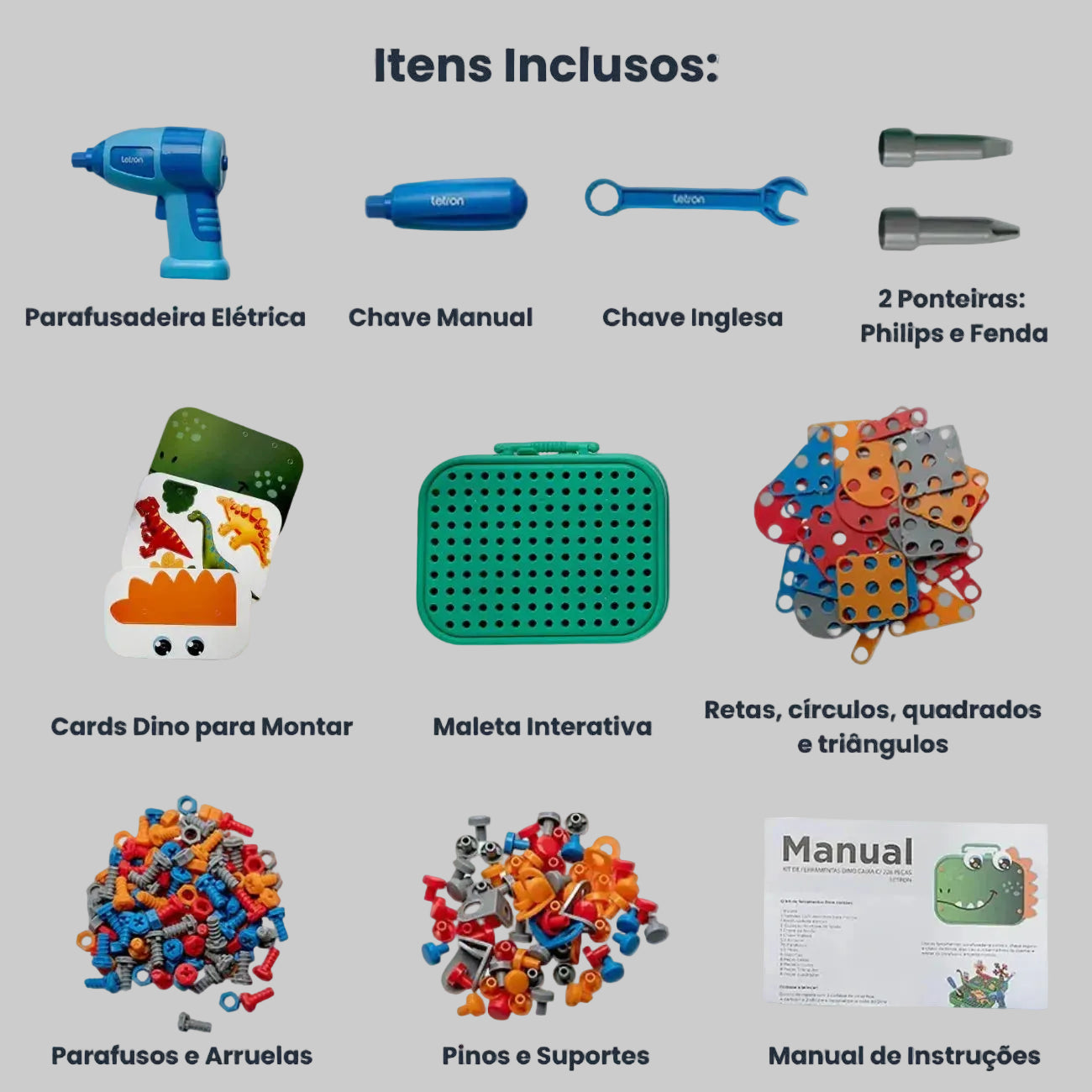 Kit Ferramentas Brinquedo Infantil com Parafusadeira e Maleta 228 Peças