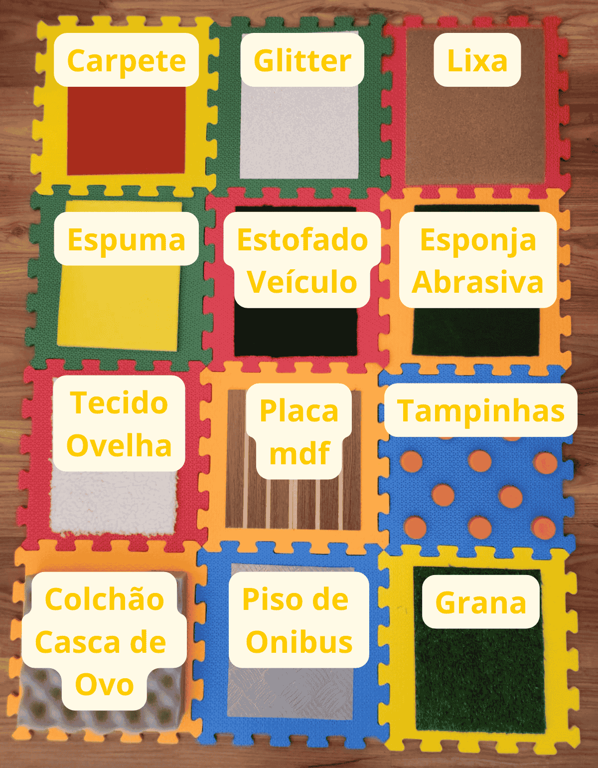 TAPETE SENSORIAL COM TEXTURAS DIFERENTES